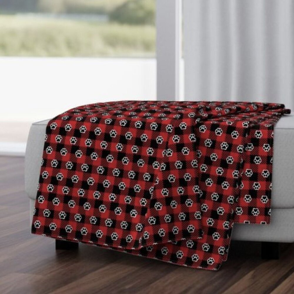 Dog Paws Throw Blanket, Red Buffalo Plaid, Sasquatch, Pet Lover Gifts, 50" x 70"
